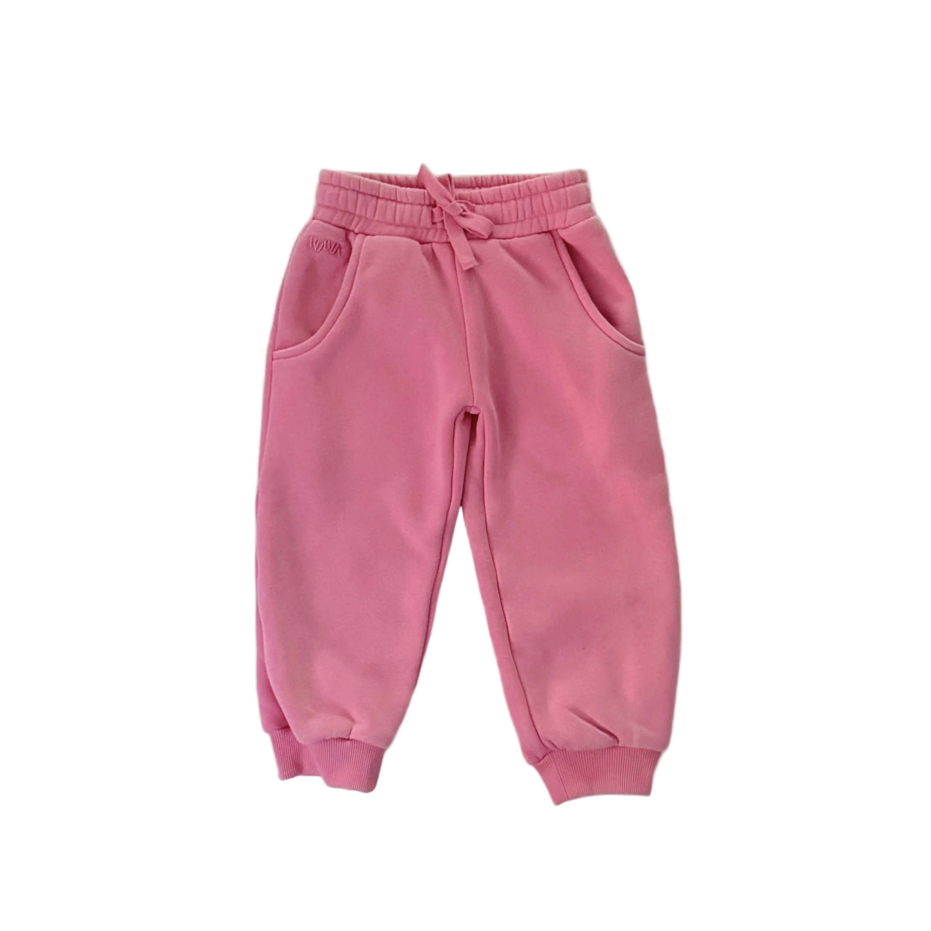 Pink sweatpants on a light gray background